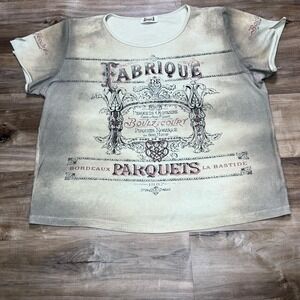 VTG Inspired French Graphic Tee Distressed Baby Tee Fairy Grunge Y2K Boho Large